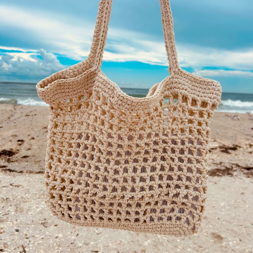 Beige Crochet Tote Bag